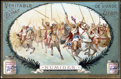 Numidie in Antiquit: Numid hästspel. Liebig-kromolitografi sent 1800-tal. av French School