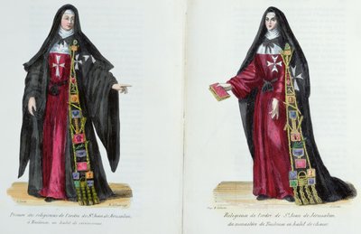 Nunnor av Johannesorden av Jerusalem, illustration från History and Costumes of Monastic Orders av Fader Helyot, 1842 av French School