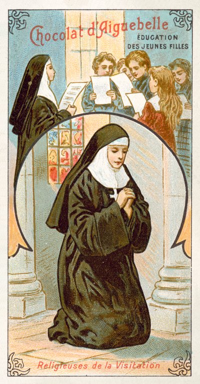 Nunnor av den heliga Marias besöksorden (chromolitho) av French School