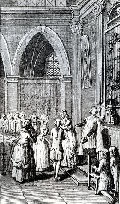 Lydnad, illustration från Min fars liv av Restif de la Bretonne av French School