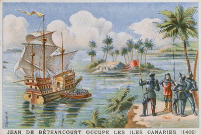 Ockupation av Kanarieöarna av Jean de Bethencourt, 1402 av French School