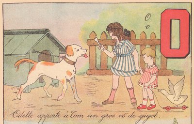 Odette ger Tom ett stort ben, omkring 1920 (tryck) av French School