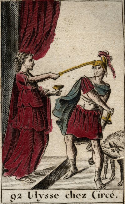 Odyssee av Homere: hjältarna Ulysses på magikern Circe. Bakom honom förvandlade hon sina följeslagare till grisar. (Homer