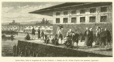 Ogawa-Bata, dockor och risbutiker i Taikoun (gravyr) av French School