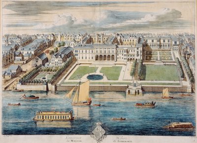 Old Somerset House on the Strand, graverad av Jean Benoit Winckler av French School