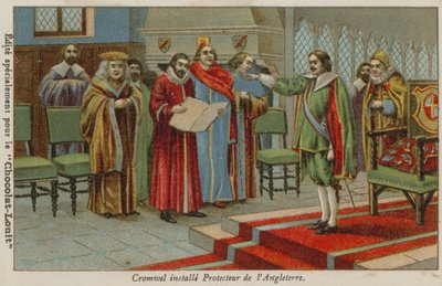 Oliver Cromwell svor in som Lord Protector av England, Skottland och Irland, 1653 av French School