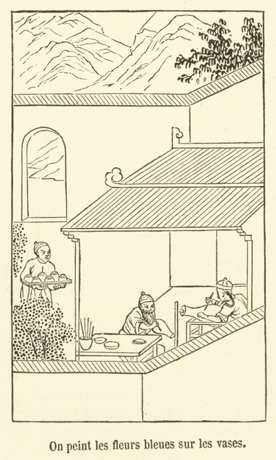 Vi målar de blå blommorna på vaserna (gravyr) av French School