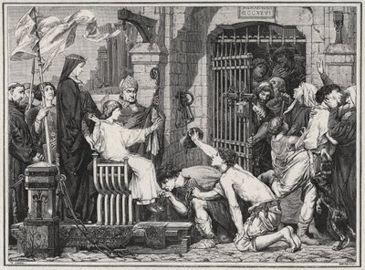 Med anledning av sin framtid (1227) fick den unge Ludvig IX fångar att delivera - gravyr i "Les Hommes Celebres de la France" av Louis Dumas 1889 av French School