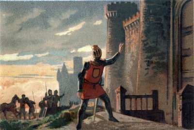 Hundraåriga krig: efter nederlaget i slaget vid Crecy knackar kungen av Frankrike Filip VI av Valois (1294-1350) på dörren till Chateau de Broye och säger "Öppna dig, det är Frankrikes förmögenhet!" (eller "Öppen, det är den olyckliga kungen av Frankrike! av French School