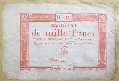 En tusen franc sedel, 1795 (bläck på papper) av French School