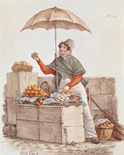 Orange säljare, tryck, Frankrike av French School