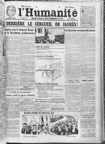Organisering av överföringen av Jean Jaures till Pantheon, Paris, från LHumanite, 23 november 1924 (tryckt papper) av French School