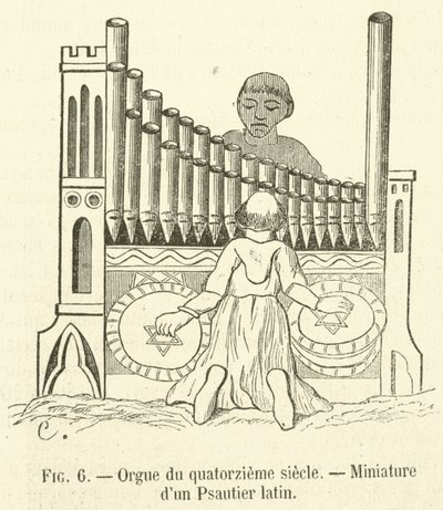 Orgel från 1300-talet, Miniatyr av en latinsk psalter (gravyr) av French School