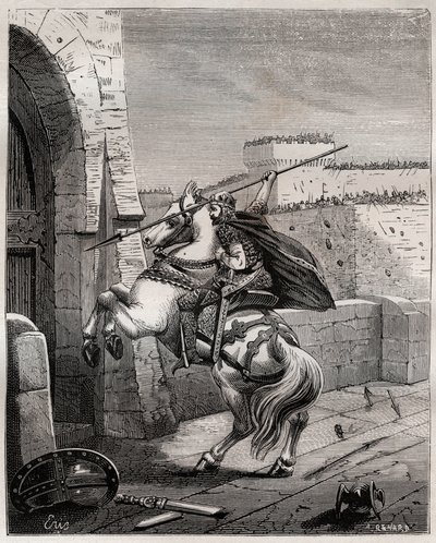 Otto II, helige romerske kejsare före Paris - Otton II av det heliga riket, känd som Roux (955-983) irriterar sig på att inte kunna tränga in i Paris (Paris högkvarter, 978), avancerar under stadens murar för att plantera sin spjut i dörren - gravering in av French School