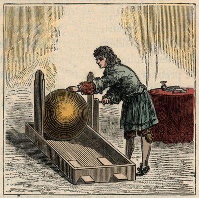 Otto von Guericke (1602-1686), tysk fysiker, som driver den första statiska elektricitetsgeneratorn - Statiska maskiner: Otto von Guericke (Otto de Guericke av French School
