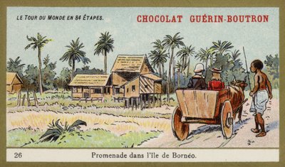 Oxkärrtur på ön Borneo (chromolitho) av French School