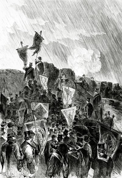 Frimurares pacifistiska demonstration om befästningarna den 28 april 1870 för att kräva att bombardementet av Paris upphör, från Le Monde Illustré, 5 maj 1870 av French School
