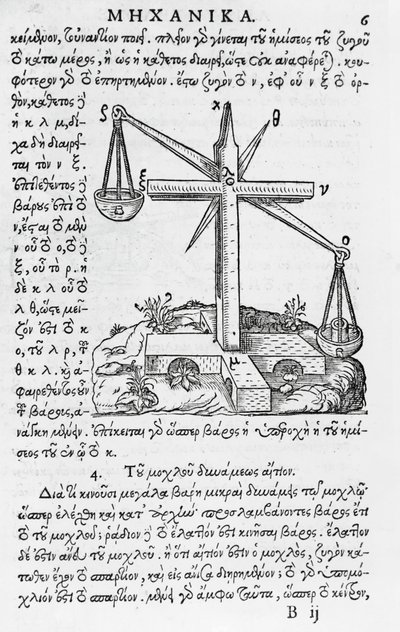 Sida från Mhxanika, reproduktion av grekiskt manuskript av Aristoteles (384-322 f.Kr.), publicerad i Paris av French School