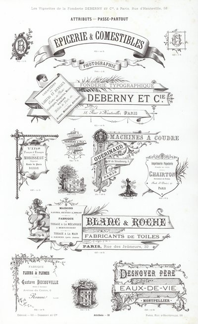 Sida från typografiska vinjetter (gravyr) av French School