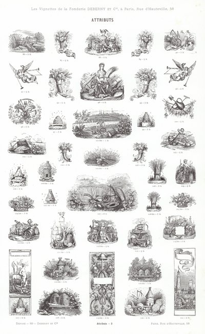 Sida från typografiska vinjetter (gravyr) av French School