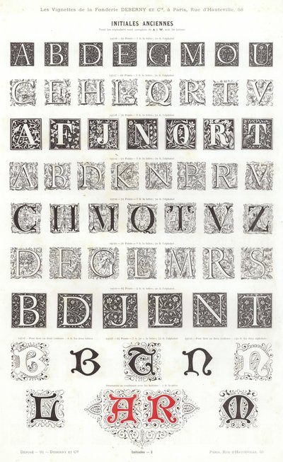 Sida från typografiska vinjetter (gravyr) av French School