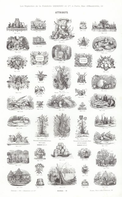 Sida från typografiska vinjetter (gravyr) av French School
