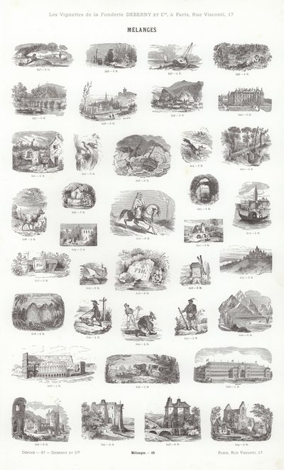 Sida från typografiska vinjetter (gravyr) av French School