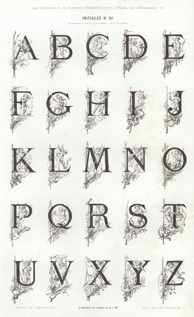Sida från typografiska vinjetter (gravyr) av French School