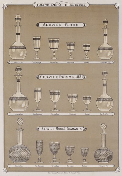 Sida från katalogen för Grand Depot de Porcelaines, Faiences et Verreries (färg litho) av French School