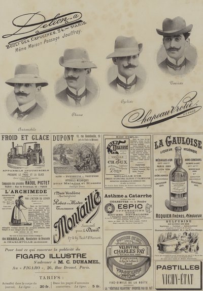 Sida med annonser från Le Figaro Illustre, december 1897 (foton) av French School