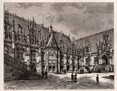 Palais de justice de Rouen före detta parlament i Normandie - gravyr i "Frankrike illustree: geografi, historia, statistisk administration" av V.A. Malt-brunt. 1884 av French School