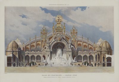 Palace of Electricity and Chateau of Water, Universal Exhibition 1900, Paris (färg litho) av French School