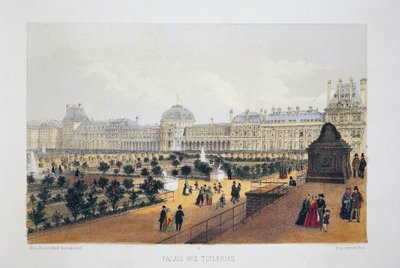 Tuileriepalatset, Paris. Akvarelllitografi, illustration i "Album, souvenirs de Paris", Daziaro-redaktör, Paris av French School