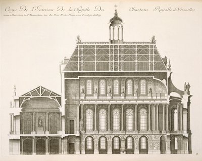 Palais du Louvren: det kungliga kapellet, sektion, ca 1720-talet av French School