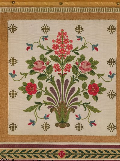 Panel av siden med en bukett blommor från Pernon, Lyons (silke) av French School