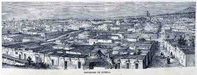 Panorama över Puebla, centrala Mexiko, från The Ancient Cities of the New World, av Claude-Joseph-Desire Charnay, pub. 1887 av French School