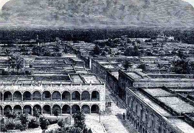 Panoramautsikt över Merida, från de antika städerna i den nya världen, av Claude-Joseph-Desire Charnay, pub. 1887 av French School