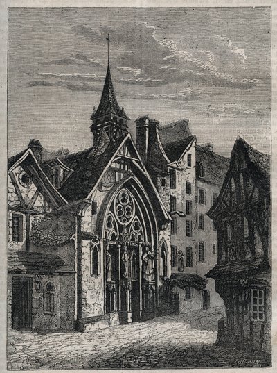 Paris - Rue Saint-Martin, kyrka Saint-Julien-des-Menetriers (Saint Julien des Menetriers) Gravyr i "" Paris fysiska, civila och moraliska historia: från den första historiska tiden till idag" av Jacques Antoine Dulaure av French School