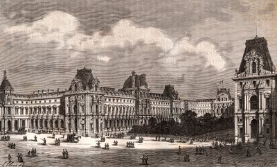 Paris Le Louvre - gravyr i "La France illustree: geografi, historia, administrationsstatistik" av V.A. Malt-brunt. 1884 av French School
