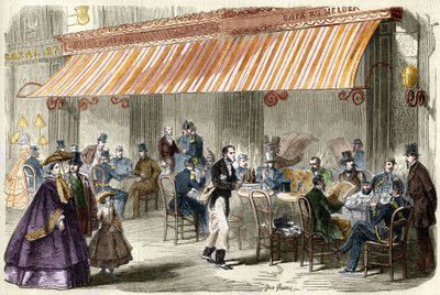 Paris på 1800-talet. Boulevard des Italians 1859: utanför caféet Helder klockan fem på kvällen. av French School