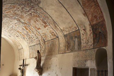 Sockenkyrka (Church of Our Lady of Solers). Interiör. Skepparna. Väggmålningar. Detalj. 1500-talet (?). av French School