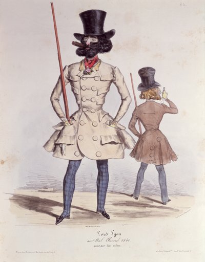 Parisian Dandies på Bal Chicard, 1840 (färg litho) av French School