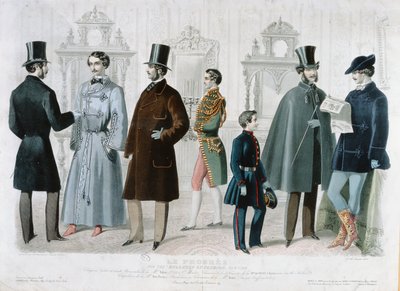 Parisisk modeskylt för Bulletin of Fashion, New York, februari 1858 (färggravyr) av French School