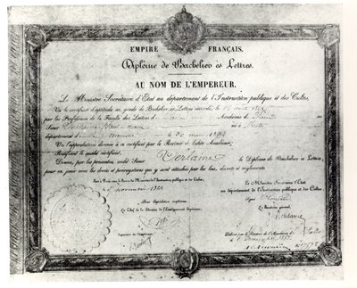Paul Verlaines Baccalaureat, 1862 (penna och bläck på papper) av French School