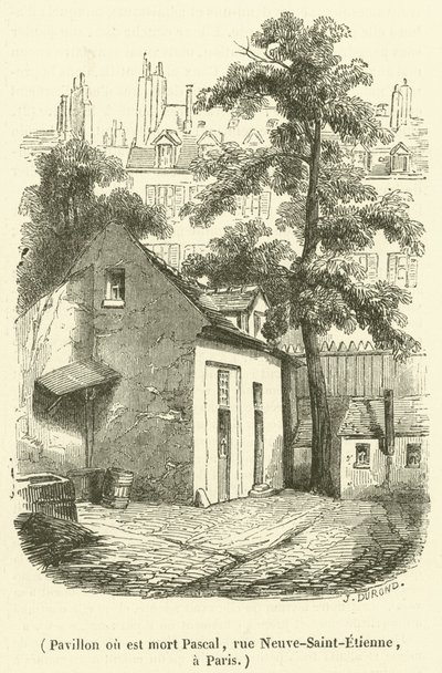 Paviljong där Pascal dog, rue Neuve-Saint-Etienne, i Paris (gravyr) av French School