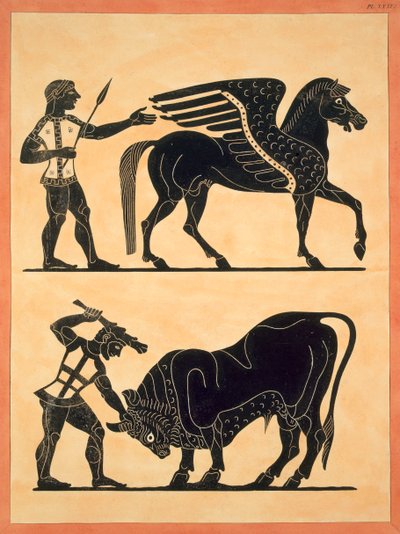 Pegasus, med Hercules som dödar tjuren, publicerad 1808-10 av French School