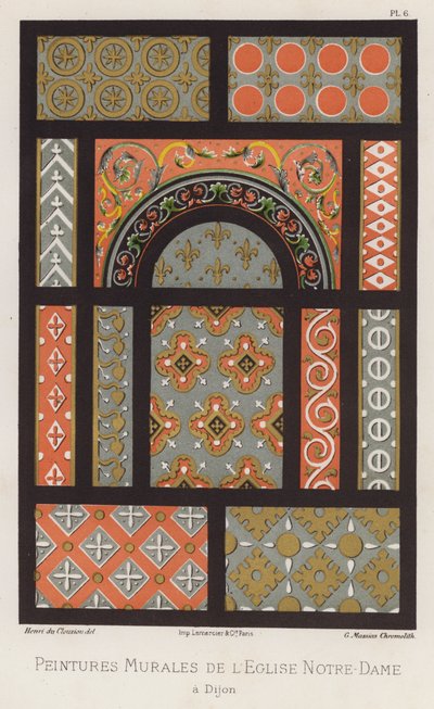 Väggmålningar av kyrkan Notre-Dame, i Dijon (färg litho) av French School