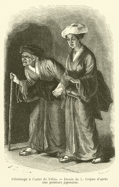 Pilgrimsfärd till Yebis altare (gravyr) av French School