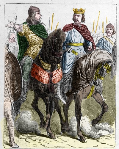 Pepin II de Herstal, känd som Pepin le Gros eller Pepin le Jeune (645 -714) med Clovis III, frankernas kung från 691 till 695. av French School