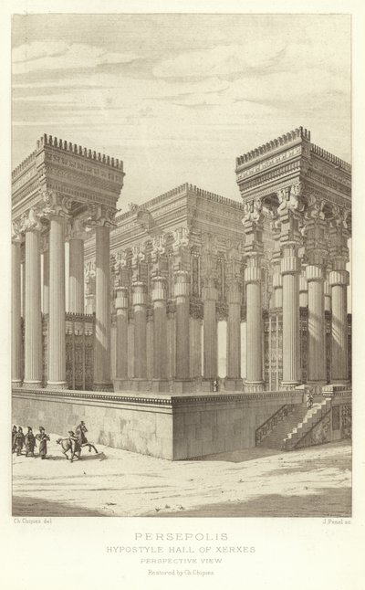 Persepolis, Hypostyle Hall of Xerxes, Perspektivvy, restaurerad av Ch Chipiez av French School